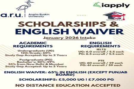 SCHOLARSHIPS & ENGLISH WAIVER - ANGILA RUSKIN UNIVERSITY (UK) - JANUARY 2026